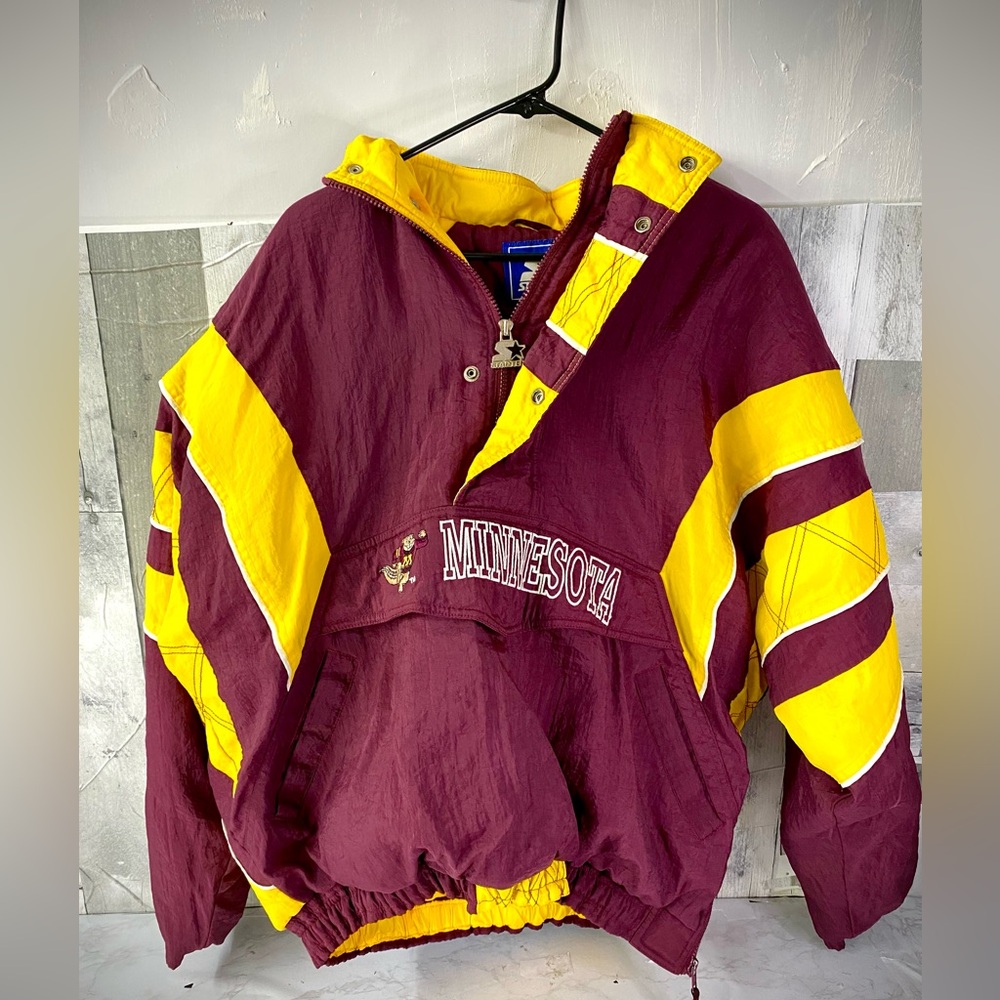 Minnesota Golden Gopher Starter Pullover 1/4 Zip Hooded Jacket Men's Size XL